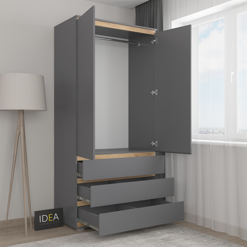 Шафа зі штангою без ручок Б-2 Антрацит - Дуб Крафт планки