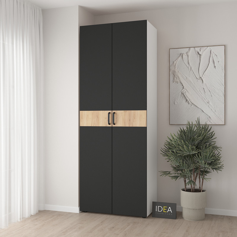 Шафа для одягу з полицями С-9.4 Білий-Чорний