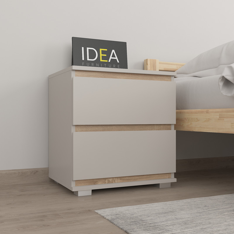 Приліжкова тумба на 2 ящика без ручок Б-7.1 Кашемір - Дуб Сонома планки