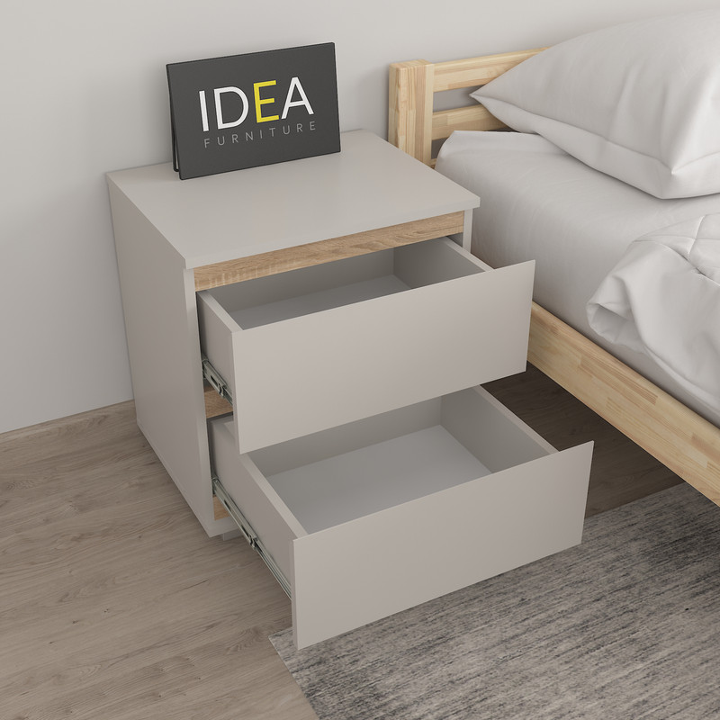 Приліжкова тумба на 2 ящика без ручок Б-7.1 Кашемір - Дуб Сонома планки