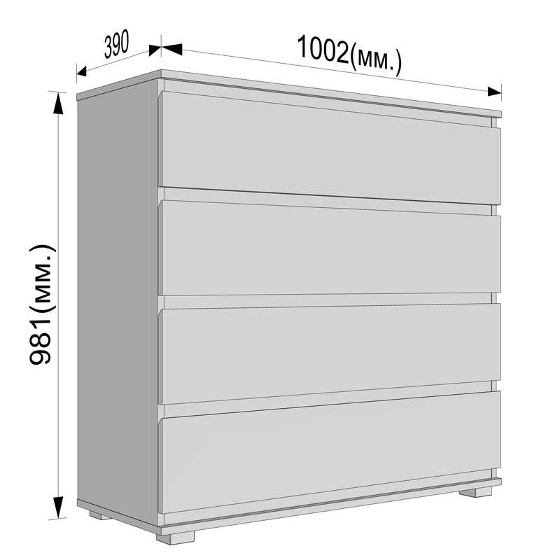 Комод на 4 шухляди без ручок Б-8.1 Кашемір - Дуб Крафт