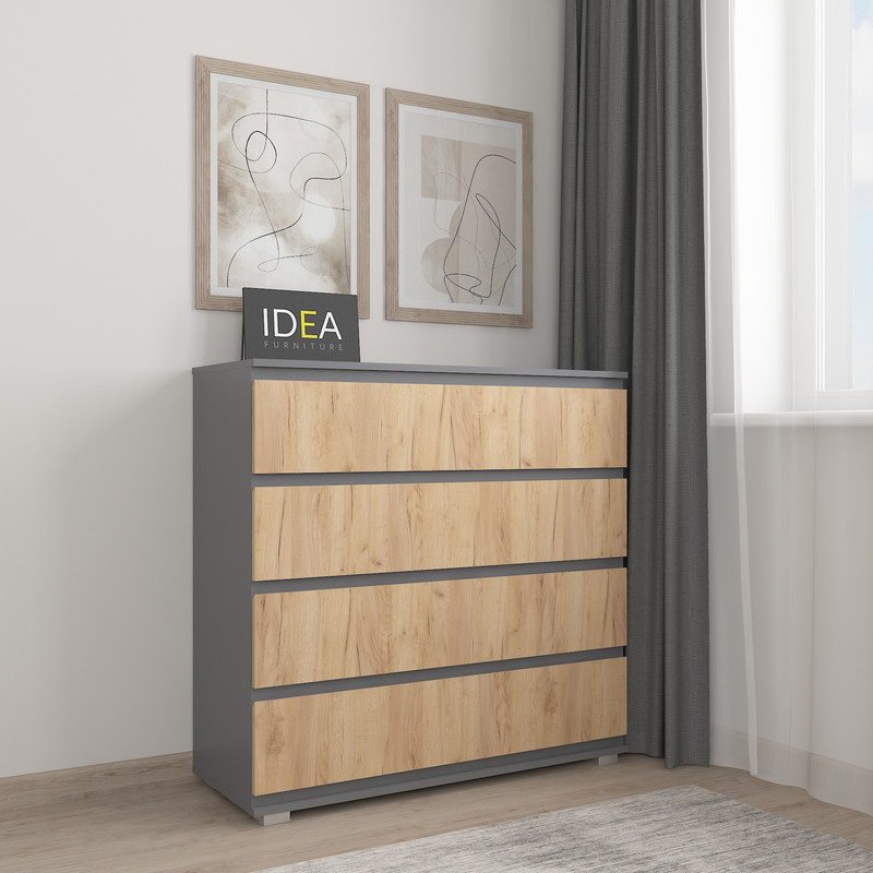 Комод на 4 шухляди без ручок Б-8 Антрацит Дуб крафт