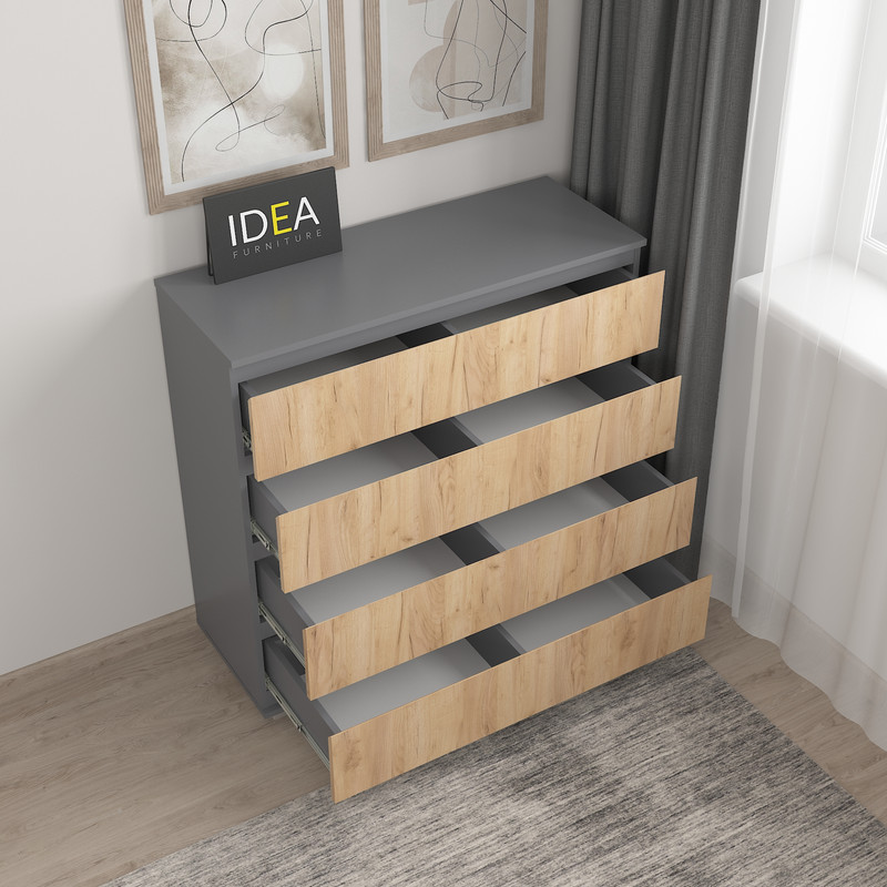 Комод на 4 шухляди без ручок Б-8 Антрацит Дуб крафт