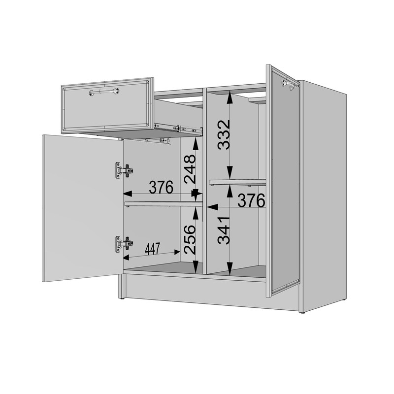 Тумба низ (комбі) 800мм, К-65 (без стільниці) білий - асфальт