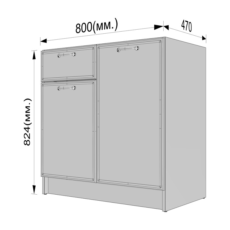 Тумба низ (комбі) 800мм, К-65 (без стільниці) чорний - асфальт
