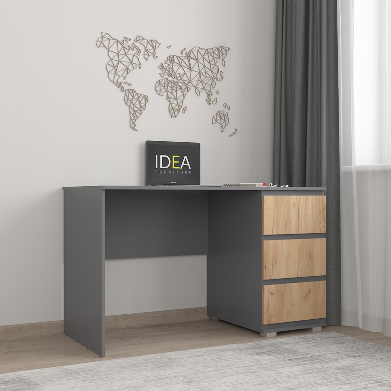 Стіл комп'ютерний на 3 ящики Б-5 Антрацит Дуб крафт