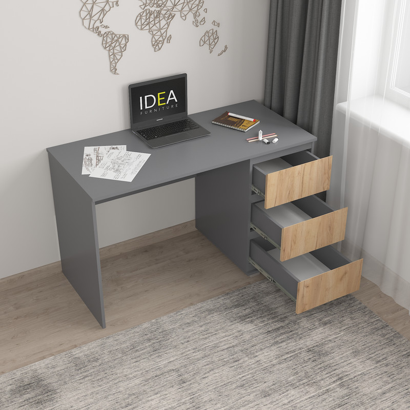 Стіл комп'ютерний на 3 ящики Б-5 Антрацит Дуб крафт