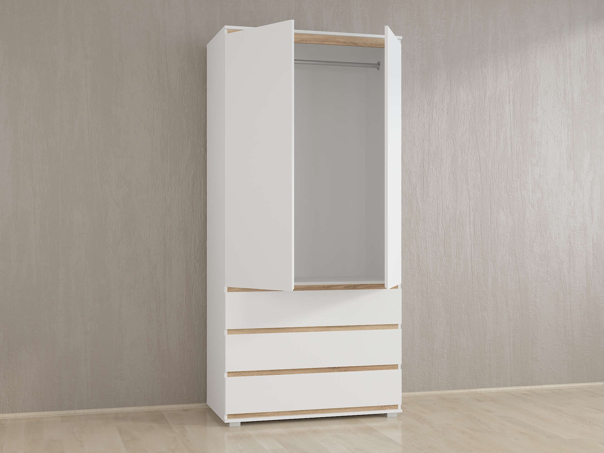 Шафа зі штангою без ручок Б-2 білий - дуб крафт планки