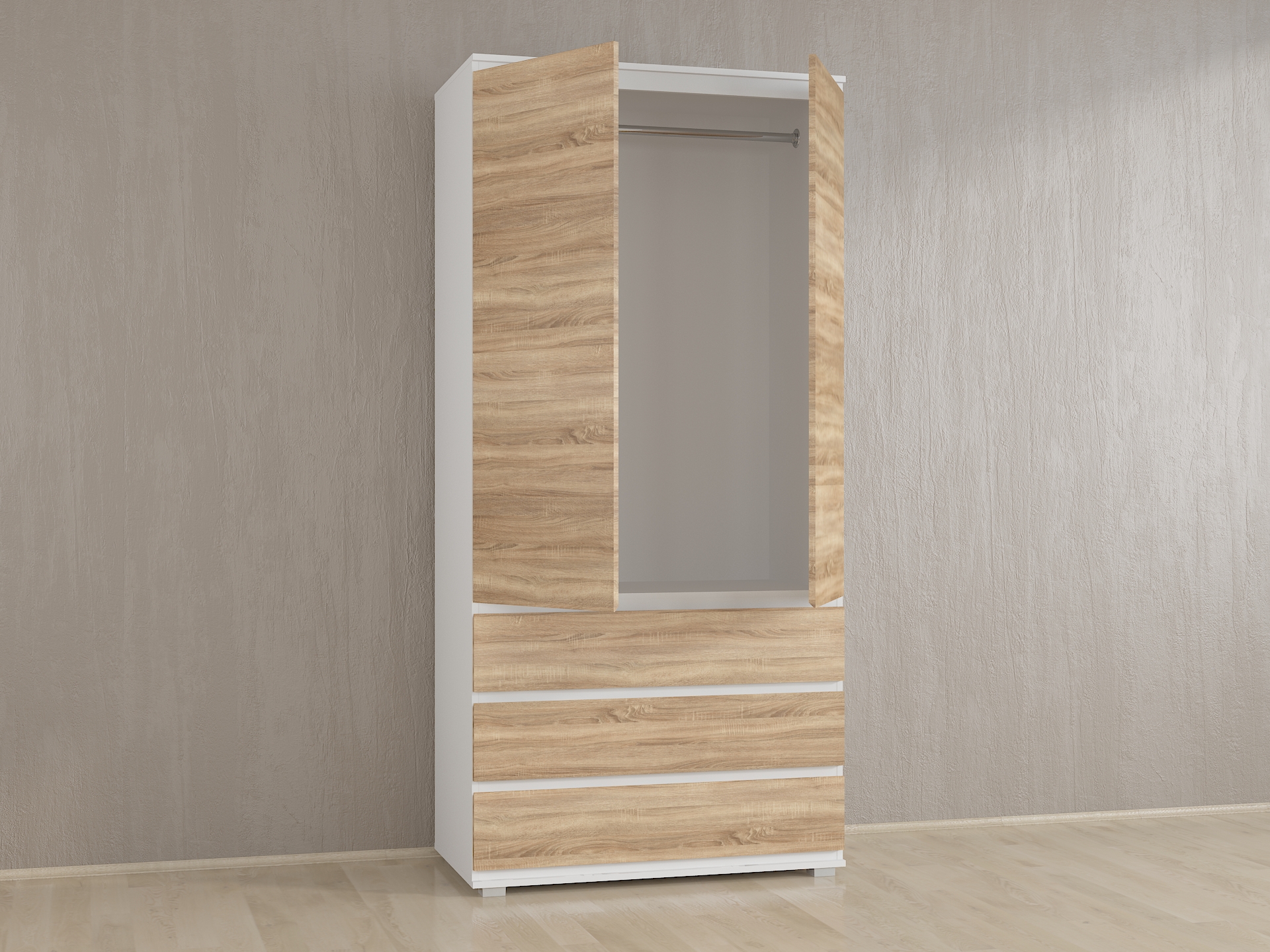 Шафа зі штангою без ручок Б-2 білий - дуб сонома