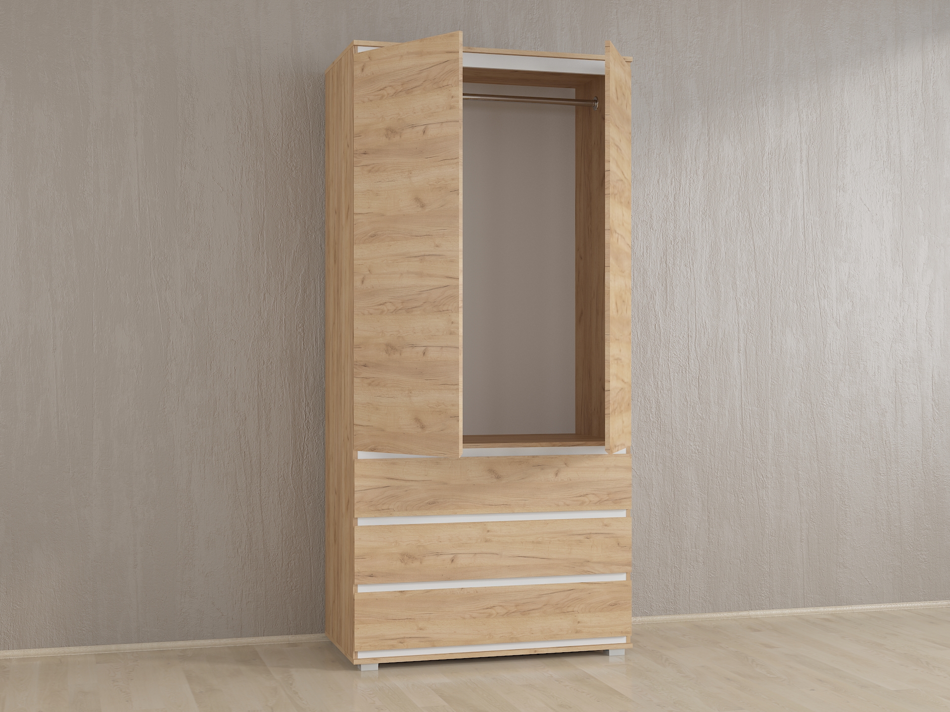 Шафа зі штангою без ручок Б-2 дуб крафт - білі планки