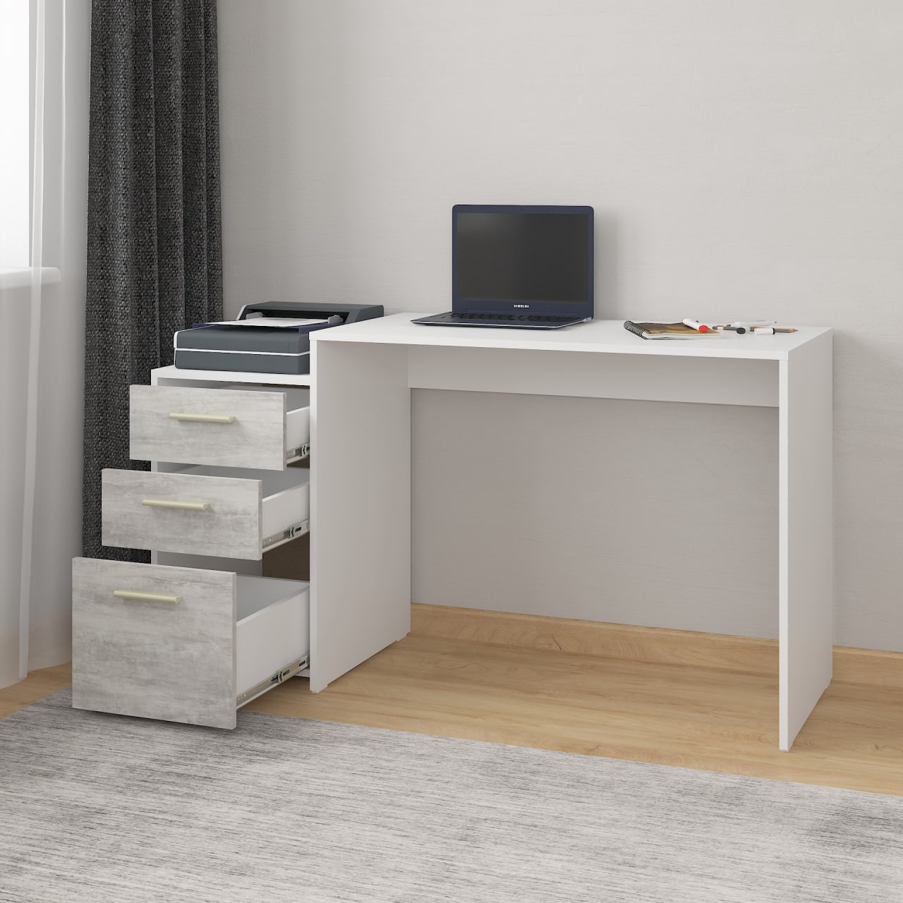 Комп'ютерний стіл А-187 бетон-білий