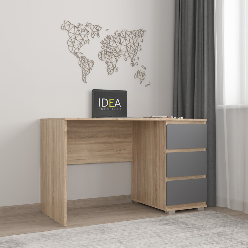 Стіл комп'ютерний на 3 ящики Б-5 Дуб Сонома - Антрацит