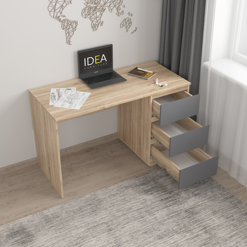 Стіл комп'ютерний на 3 ящики Б-5 Дуб Сонома - Антрацит