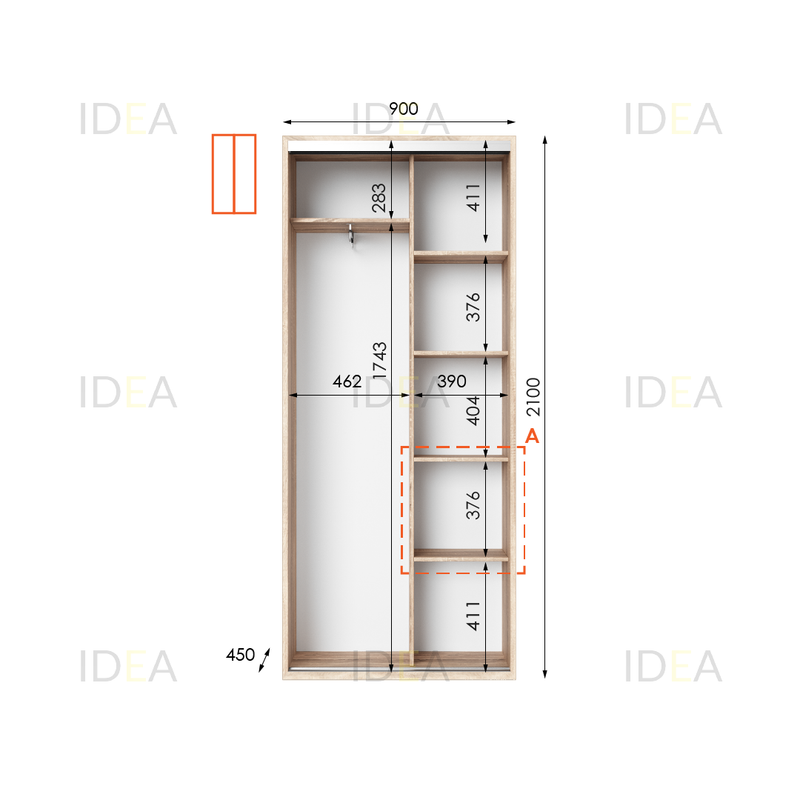 Шафа-купе IDEA серія 10 90 x 45 x 210 см Дуб сонома дзеркало