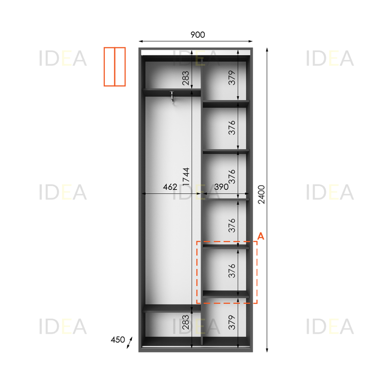 Шафа-купе IDEA серія 10 90 x 45 x 240 см Антрацит