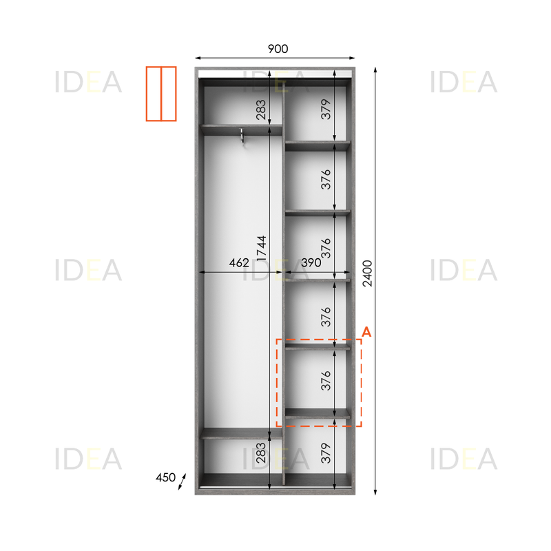 Шафа-купе IDEA серія 10 90 x 45 x 240 см венге темний
