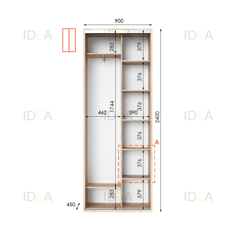 Шафа-купе IDEA серія 10 90 x 45 x 240 см Дуб Сонома