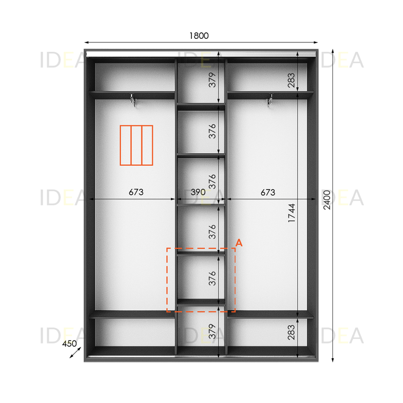 Шафа-купе IDEA серія 2 180 x 45 x 240 см Антрацит