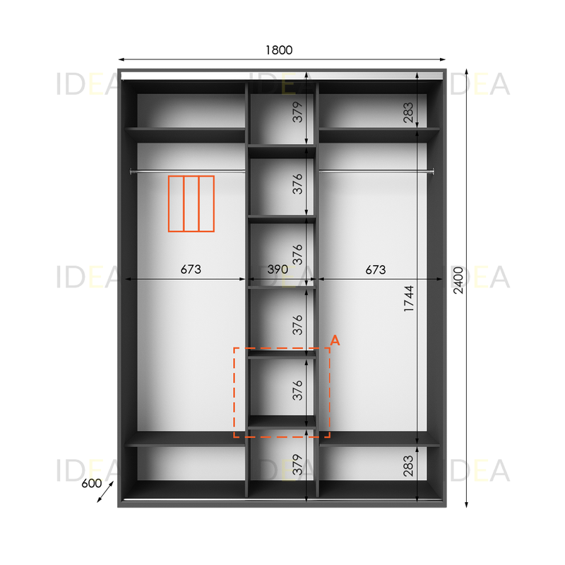 Шафа-купе IDEA серія 2 180 x 60 x 240 см Антрацит