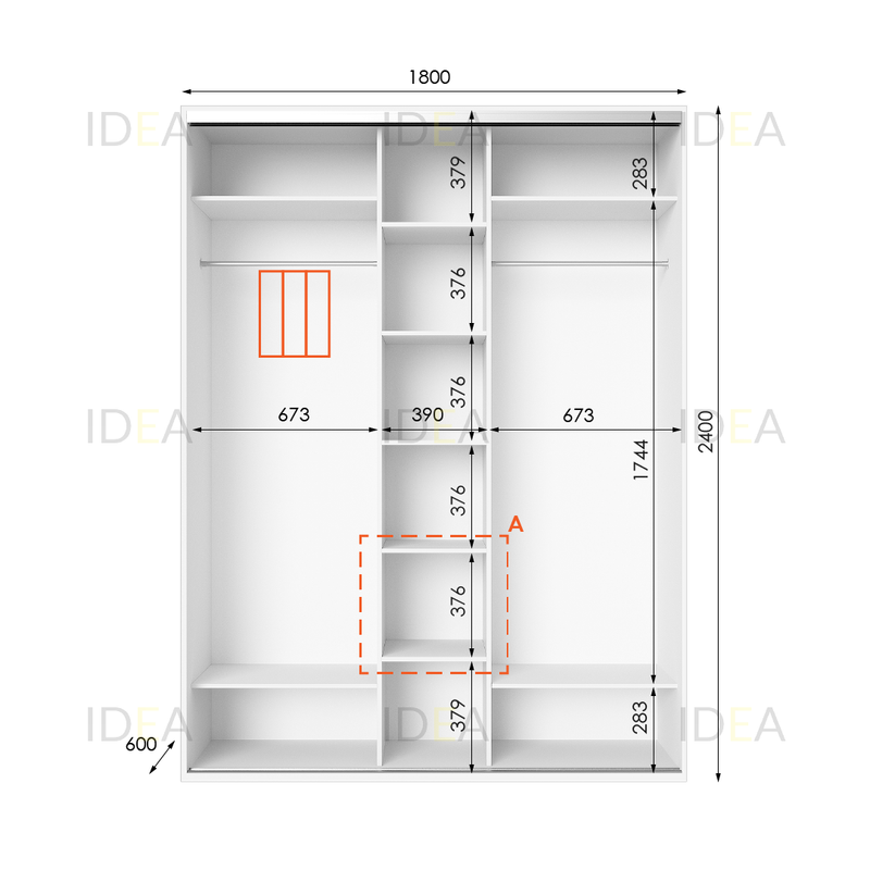 Шафа-купе IDEA серія 2 180 x 60 x 240 см Білий дзеркало