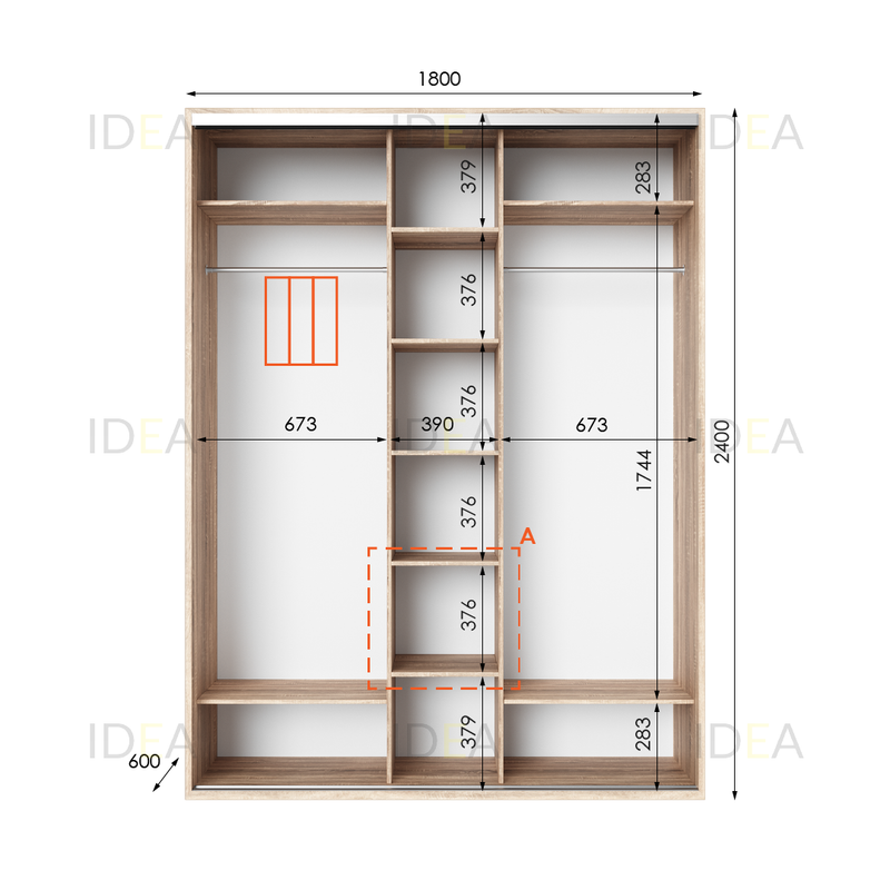 Шафа-купе IDEA серія 2 180 x 60 x 240 см Дуб сонома дзеркало