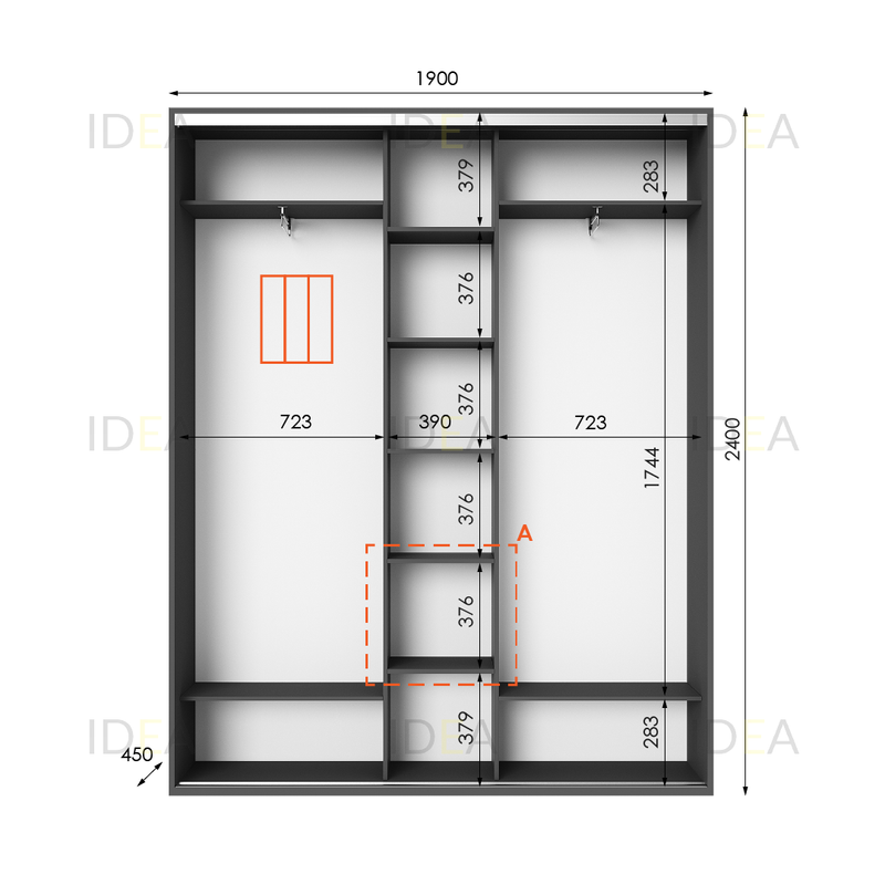 Шафа-купе IDEA серія 2 190 x 45 x 240 см Антрацит дзеркало