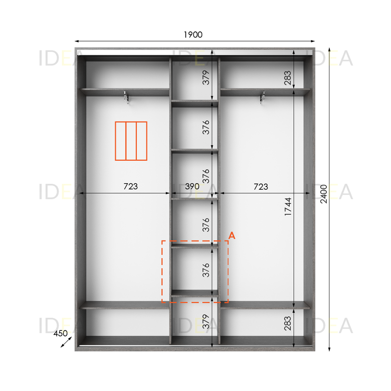 Шафа-купе IDEA серія 2 190 x 45 x 240 см Венге темний дзеркало