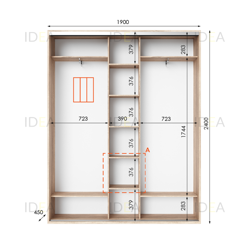 Шафа-купе IDEA серія 2 190 x 45 x 240 см Дуб сонома дзеркало
