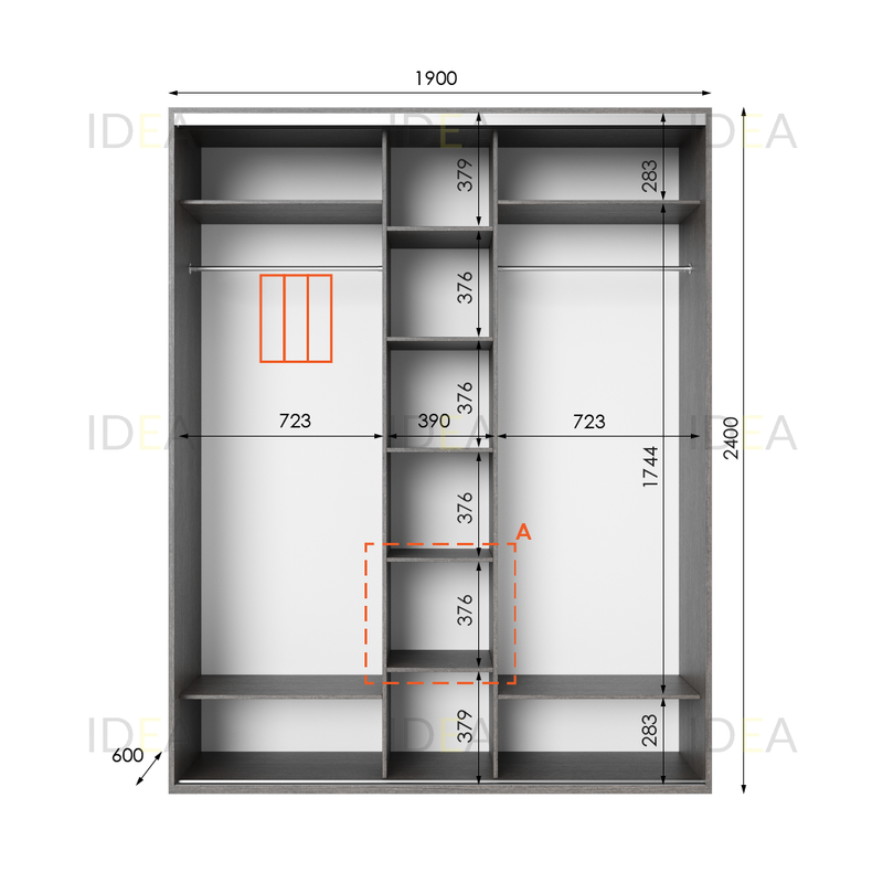 Шафа-купе IDEA серія 2 190 x 60 x 240 см Венге темний дзеркало