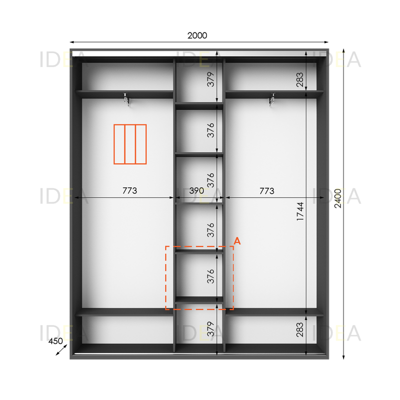 Шафа-купе IDEA серія 2 200 x 45 x 240 см Антрацит дзеркало