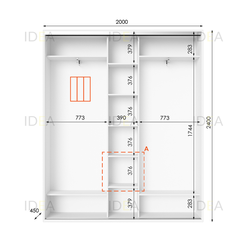 Шафа-купе IDEA серія 2 200 x 45 x 240 см Білий дзеркало