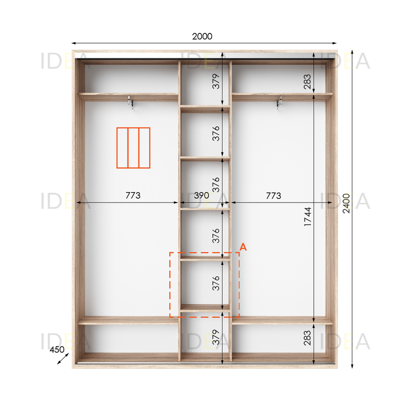 Шафа-купе IDEA серія 2 200 x 45 x 240 см Дуб сонома дзеркало