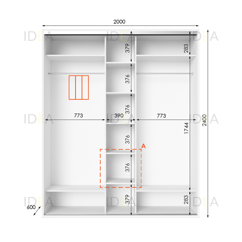 Шафа-купе IDEA серія 2 200 x 60 x 240 см Білий дзеркало