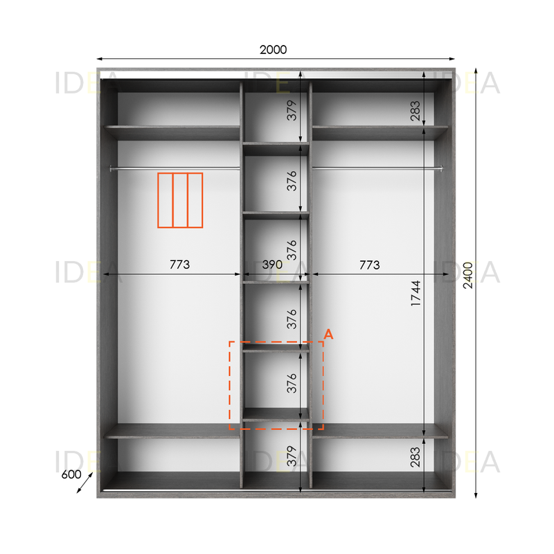 Шафа-купе IDEA серія 2 200 x 60 x 240 см венге темний
