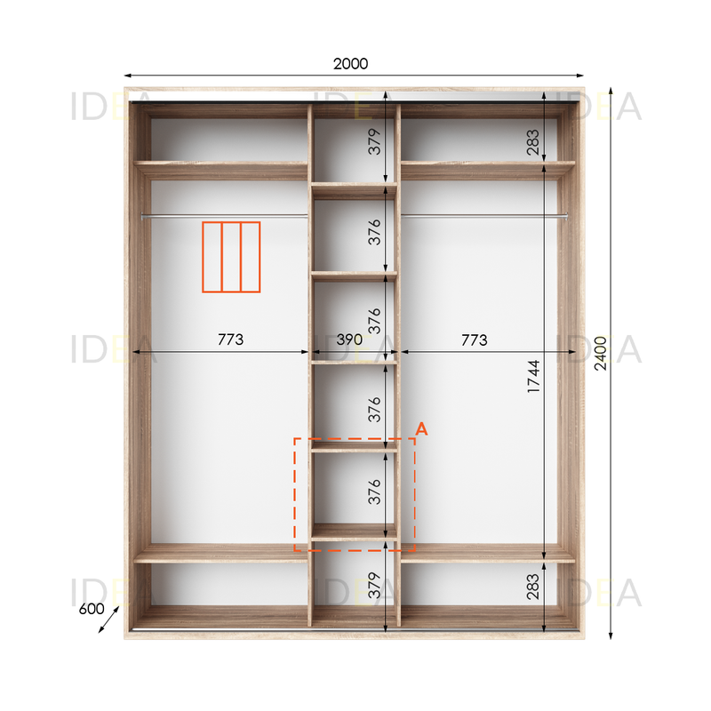 Шафа-купе IDEA серія 2 200 x 60 x 240 см Дуб сонома дзеркало