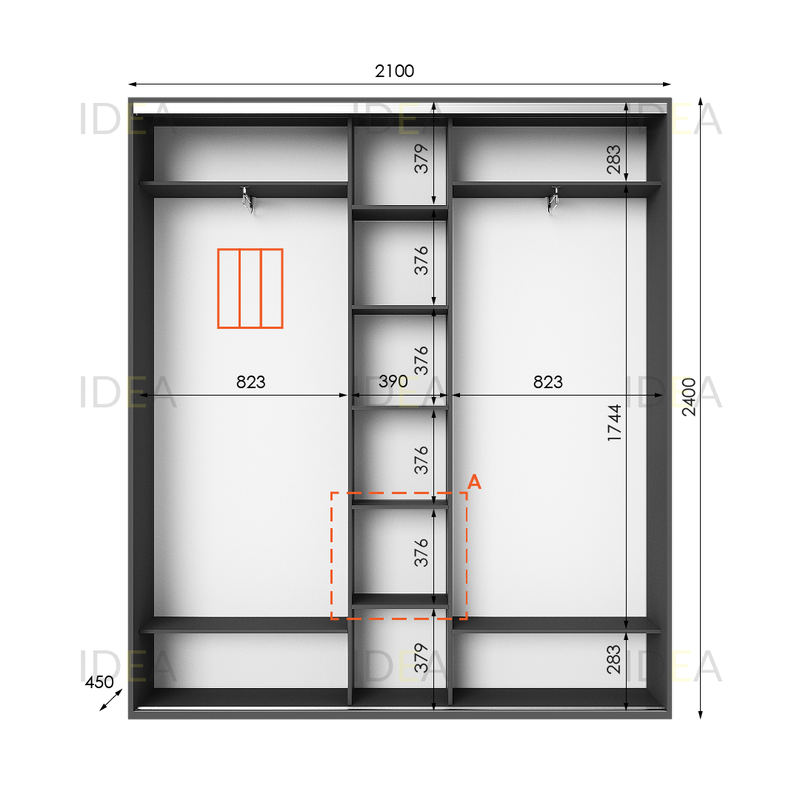 Шафа-купе IDEA серія 2 210 x 45 x 240 см Антрацит