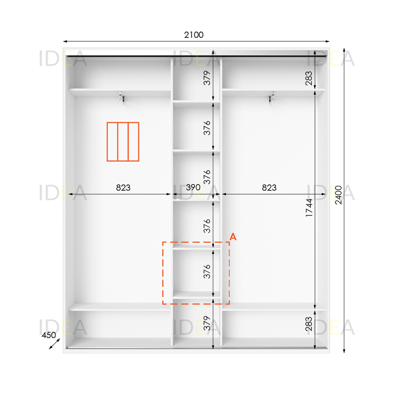 Шафа-купе IDEA серія 2 210 x 45 x 240 см Білий дзеркало