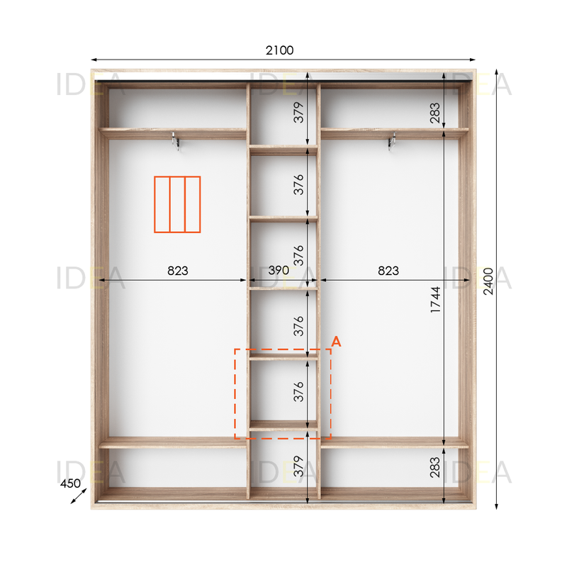 Шафа-купе IDEA серія 2 210 x 45 x 240 см Дуб сонома дзеркало