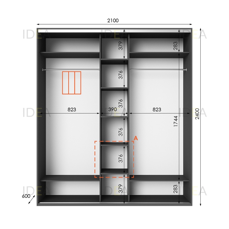 Шафа-купе IDEA серія 2 210 x 60 x 240 см Антрацит дзеркало