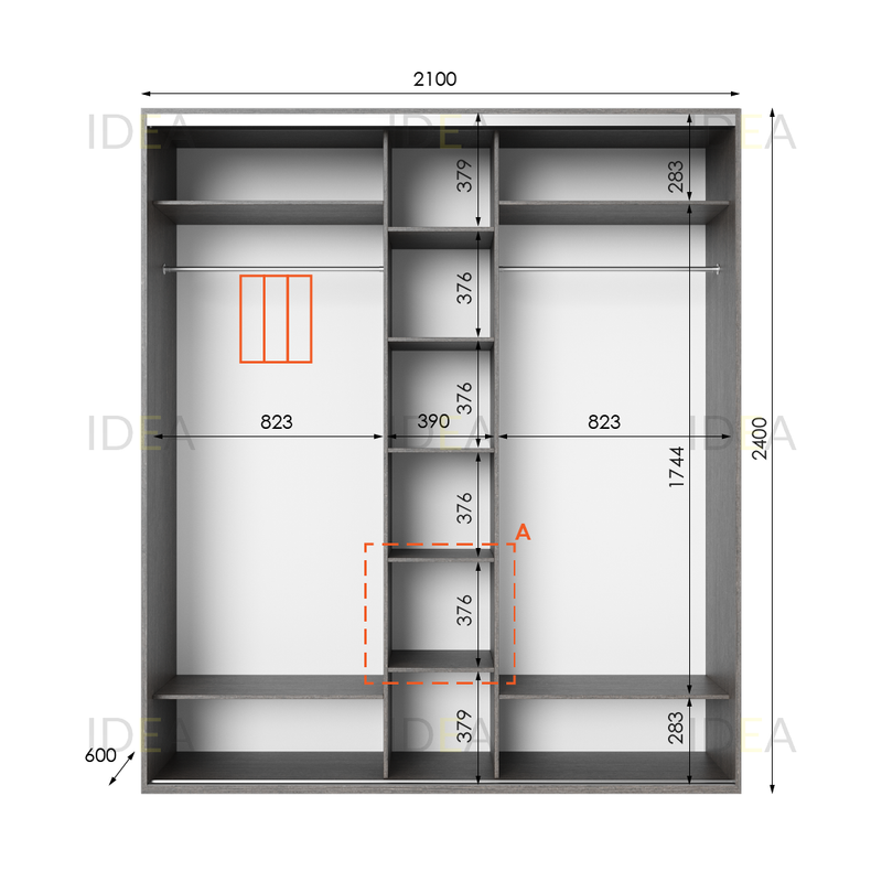 Шафа-купе IDEA серія 2 210 x 60 x 240 см венге темний
