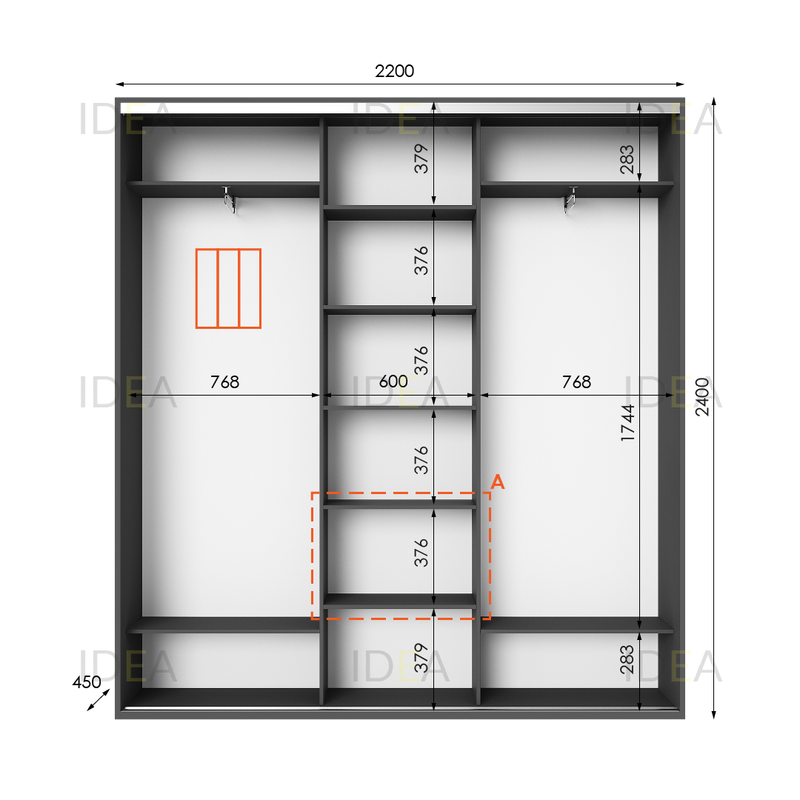 Шафа-купе IDEA серія 2 220 x 45 x 240 см Антрацит дзеркало