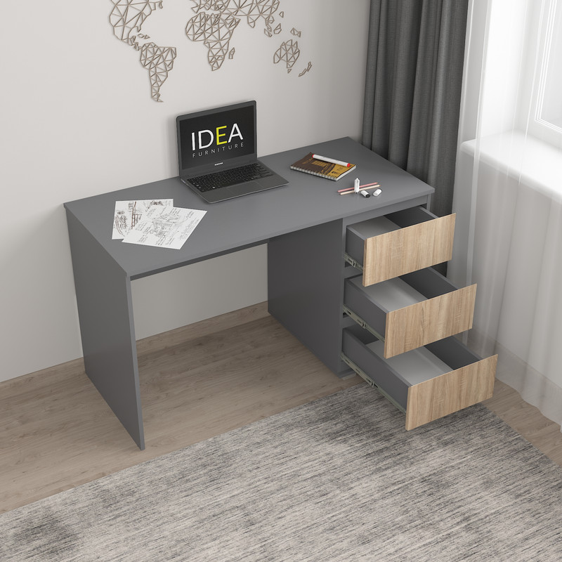 Стіл комп'ютерний на 3 ящики Б-5 Антрацит - Дуб сонома
