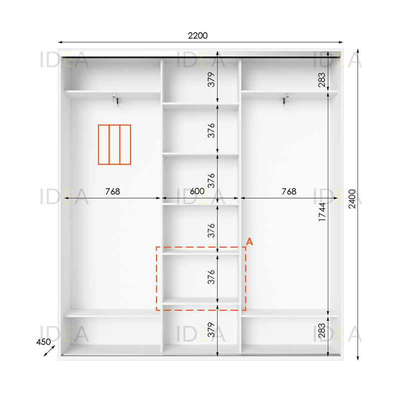 Шафа-купе IDEA серія 2 220 x 45 x 240 см Білий дзеркало