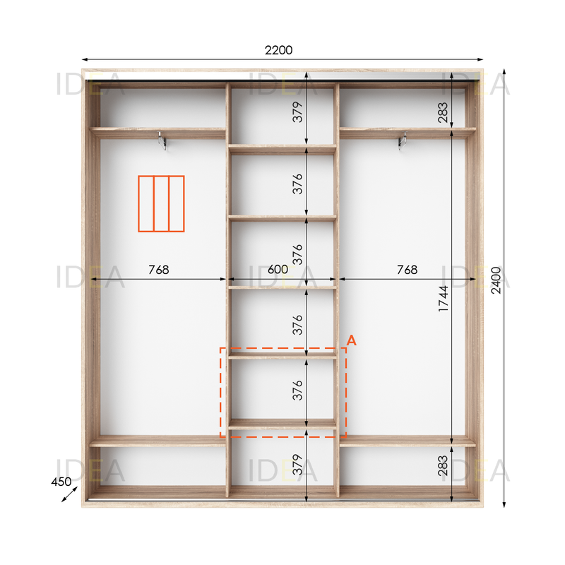 Шафа-купе IDEA серія 2 220 x 45 x 240 см Дуб сонома дзеркало