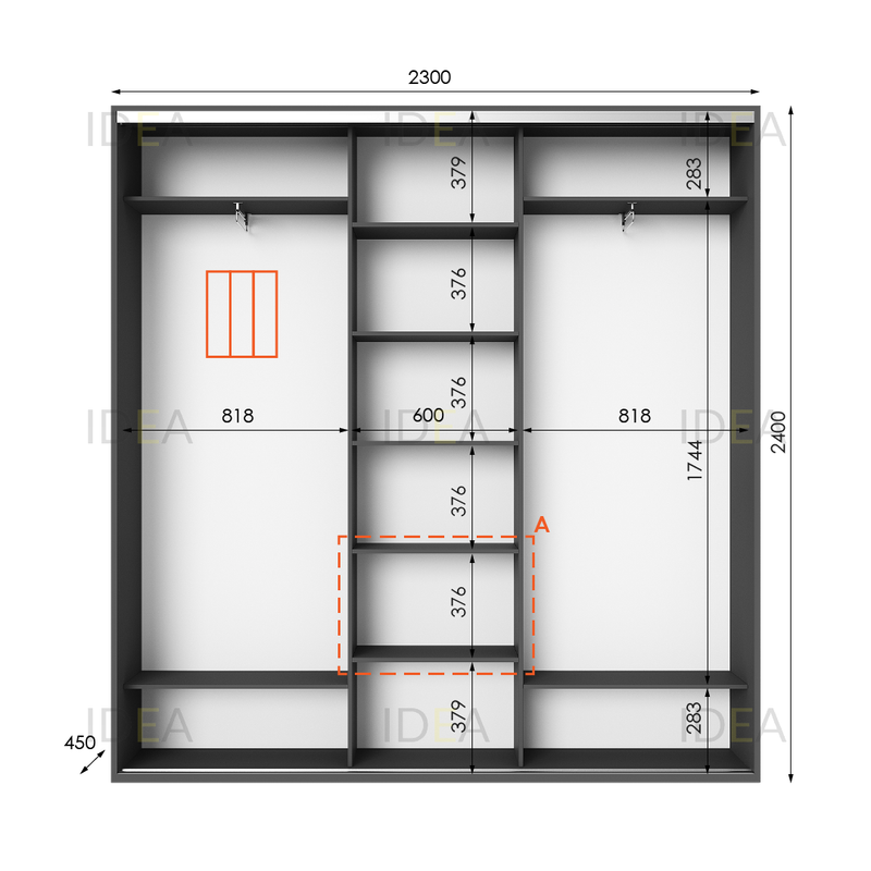 Шафа-купе IDEA серія 2 230 x 45 x 240 см Антрацит дзеркало