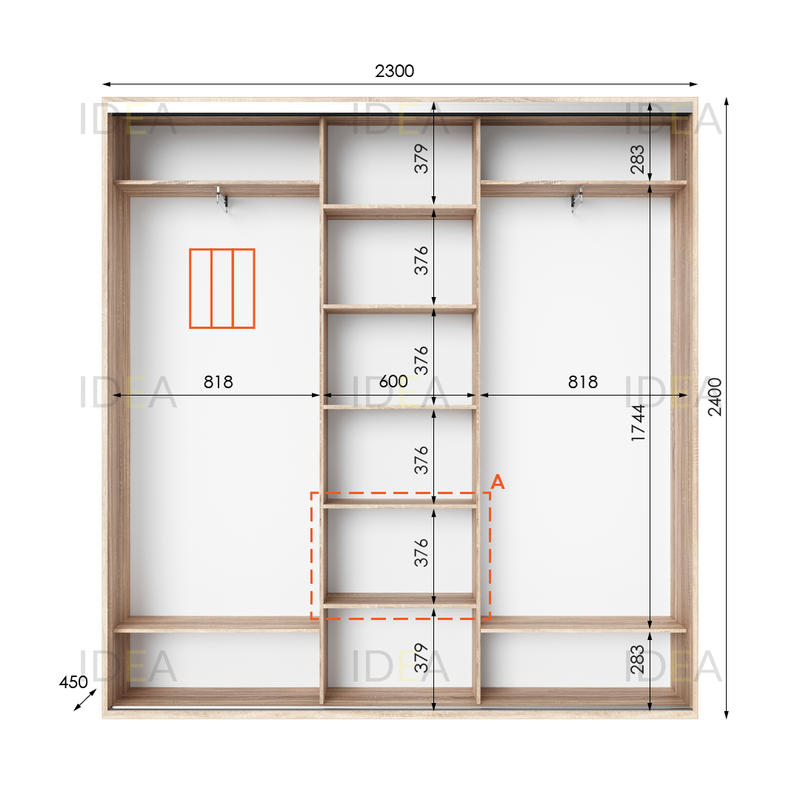 Шафа-купе IDEA серія 2 230 x 45 x 240 см Дуб сонома дзеркало