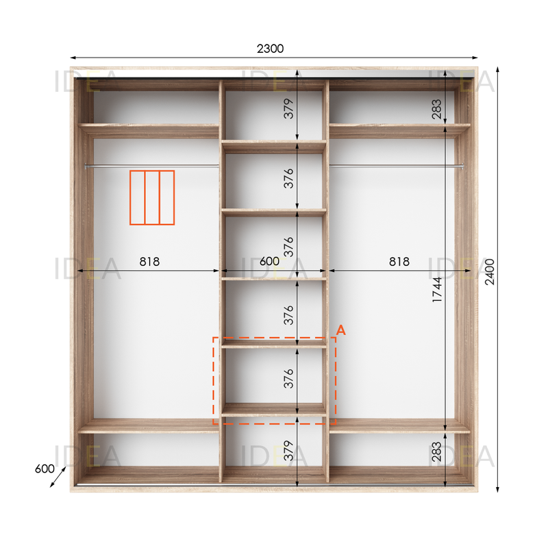 Шафа-купе IDEA серія 2 230 x 60 x 240 см Дуб сонома дзеркало