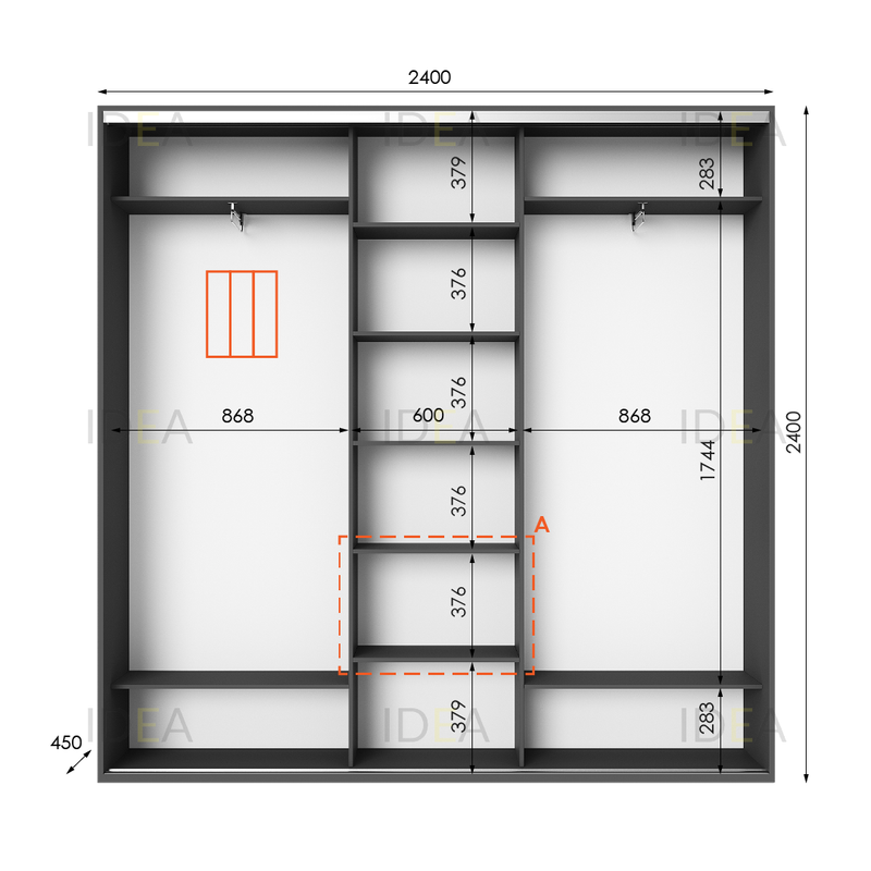 Шафа-купе IDEA серія 2 240 x 45 x 240 см Антрацит дзеркало