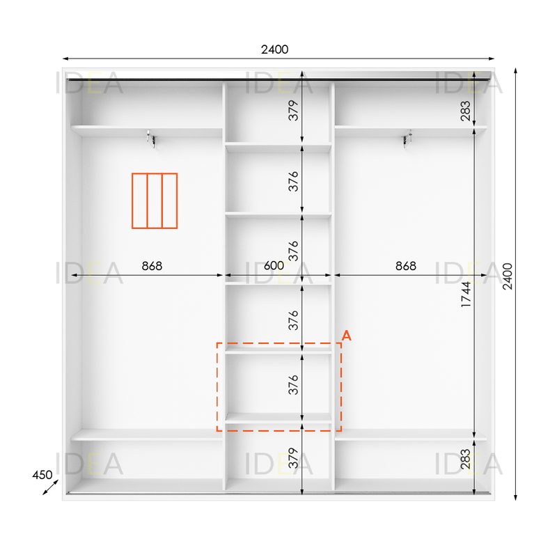 Шафа-купе IDEA серія 2 240 x 45 x 240 см Білий дзеркало