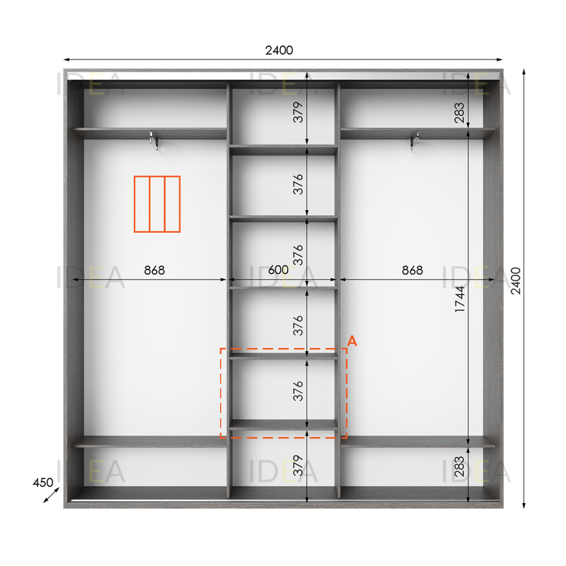 Шафа-купе IDEA серія 2 240 x 45 x 240 см венге темний